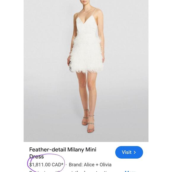 $1800 Alice + Olivia Milany Feather Mini White dress Sz 4 Small Bridal Wedding - Picture 6 of 16